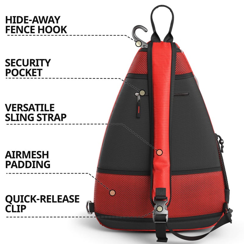 Athletico Sling Bag - Crossbody Backpack for Pickleball, Tennis, Racketball, and Travel for Men and Women (Red) - Image 3